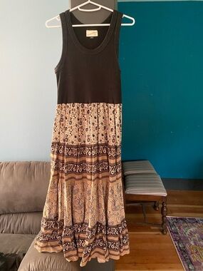 OOAK Upcycled ribbed tank dress Black & Tan Boho Tank Maxi Dress